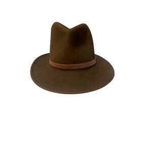 Mens Woolrich Small Brown Crushable Water Repellant Hat With Tan Leather Band